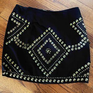 REMAIN - BRASS STUDDED CHIFFON BLACK MINI SKIRT XS